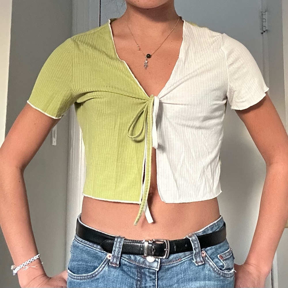 Two-Tone Tie-Front Crop Top